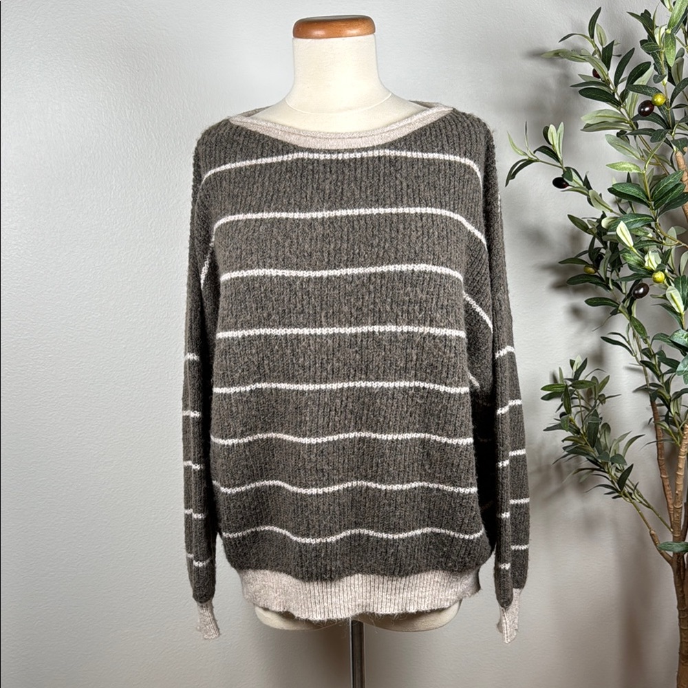 Cozy Striped Oversized Boat Neck Sweater